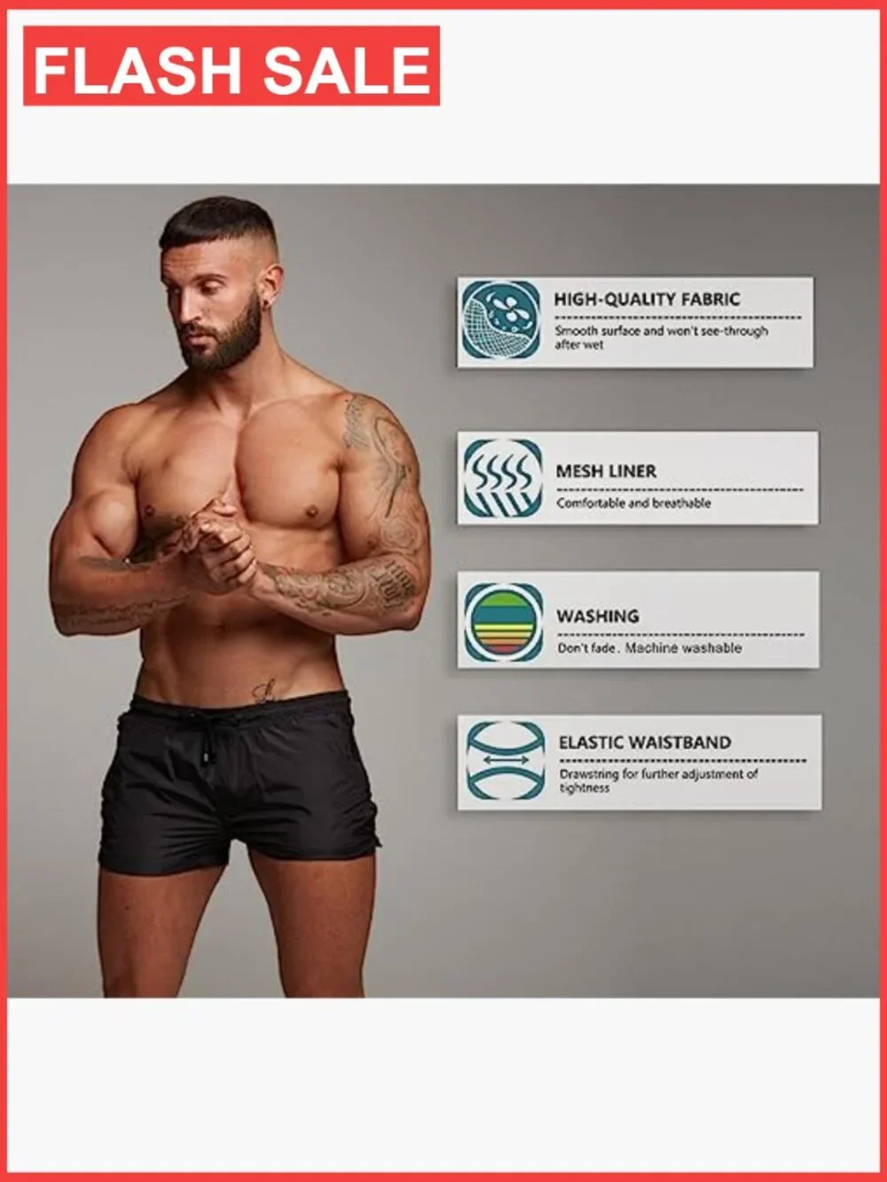 Mens Quick Dry Swim Trunks with Zipper Pockets and Mesh Lining